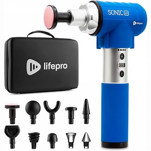 LifePro Sonic LX Massage Gun – Heated Deep Tissue Handheld Massager Gun for Muscle Recovery with 10 Heads, 9 Speeds – Portable Percussion Massager for Athletes - Blue