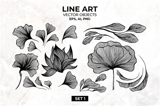 Floral Line Art Clipart: Black and White Botanical Vector (digital Download) - Etsy Ireland