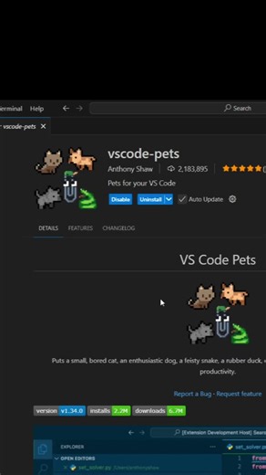 Get pets 🐶 in VS code 😍