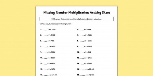 Missing Number Multiplication Worksheet