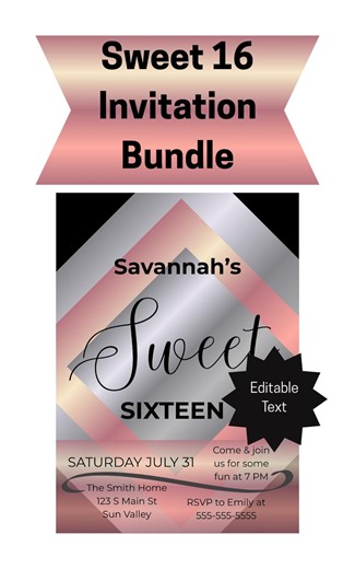 Elegant Sweet 16 Invitation Template, Rose Gold Birthday Invite, Editable Canva Template - Etsy