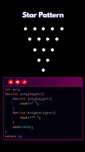Star Pattern in C++ | Triangle Pattern UpsideDown | C++ Series Part : 07 | #cpp #coding #ai #reactjs