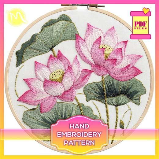 Lotus Flower Embroidery Pattern – Elegant Floral Design (PDF Pattern) - Etsy
