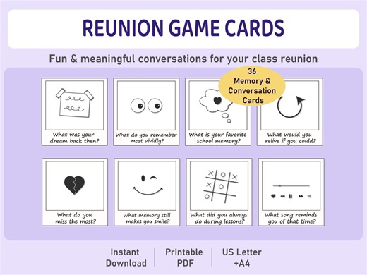 Class Reunion Cards Printable | School Memory Questions Game | High School Reunion Activity | 36 Conversation Cards PDF - Etsy