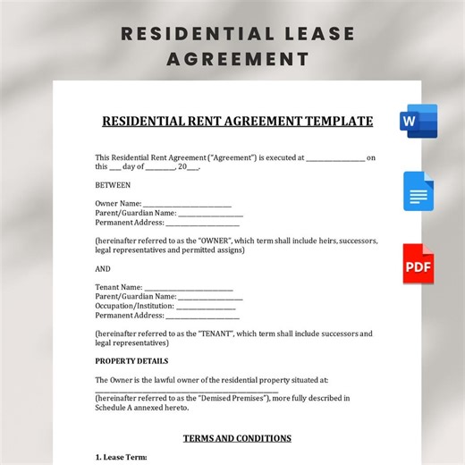 Modèle de contrat de bail résidentiel - DOCX + PDF modifiable | Téléchargement instantané - Etsy Canada