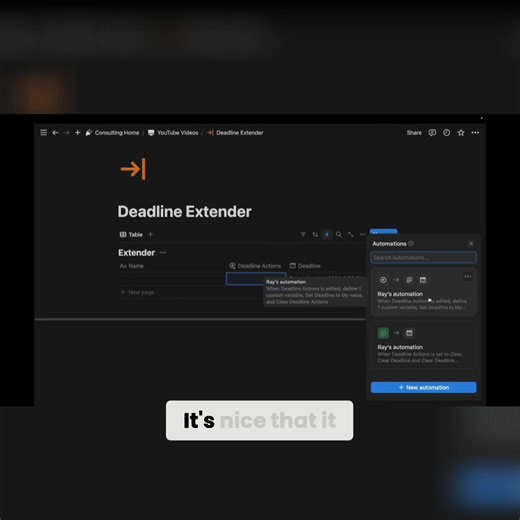 Notion formula automations will change the way you think about Notion automations and Notion formulas through dynamic variables. Check out how to create a deadline extender using Notion formula automations here: https://youtu.be/yG_b5ISWprY #NotionAutomations #FormulaAutomations #NotionTips #ProductivityHacks #WorkflowAutomation #NotionTemplates #DeadlineExtender #NotionCommunity #TechTips #SoftwareTutorial