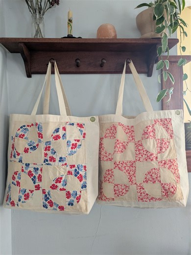 Vintage Floral Quilt Patchwork Tote Bag | Recycled Canvas Market Bag - Etsy