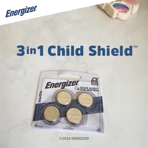 The World’s First 3-in-1 Child Shield™ is the only coin lithium battery with three safety features. | Energizer