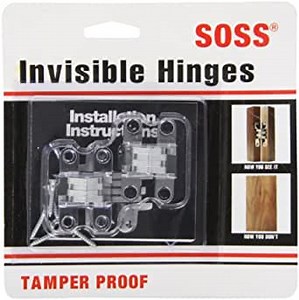 SOSS - 101CUS26 Mortise Mount Invisible Hinges with 4 Holes, Zinc, Bright Chrome Finish, 1-11/16" Leaf Height, 3/8" Leaf Width, 29/64" Leaf Thickness, #5 x 3/4" Wood Screws (Pack of 2)