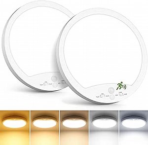 12 Inch Motion Sensor LED Ceiling Light Wired, 24W 1800LM Flush Mount Lighting Fixture, 5 CCT/3 Modes/3 Timer Round Motion Activated Light for Hallway Stair Porch Hallway Walk-in Closet, 2-Pack