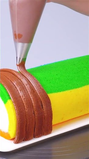 Making a Soft and Creamy Chocolate Roll Cake 💕 #rollcake #chocolate #shorts