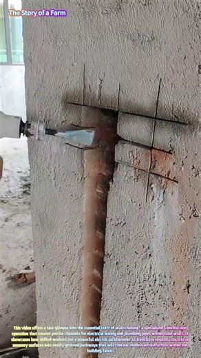 Watch a Worker Cut Electrical Conduit Channels into a Concrete Wall with a Jackhammer! ⚡🔨