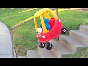 COOKIE MONSTER Cozy Coupe Little Tikes Car Crash + Driving Power Wheels & Eating Disney Cars McQueen