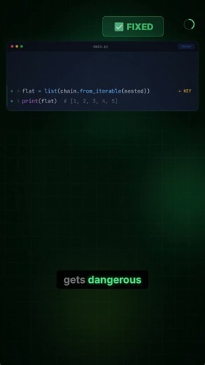 Python's itertools.chain flattens nested lists in 1 line ⚡