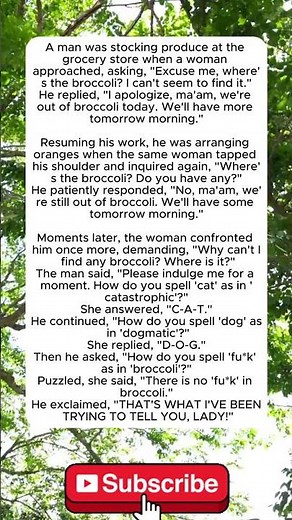 No in Broccoli #storejokes #funnytwist #englishjokes #workhumor #cleanjokes