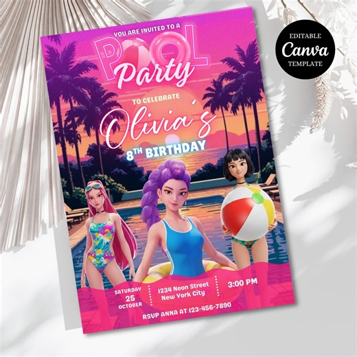 Kpop Demon Hunter Pool Party Invitation | Editable Canva Template | Kpop Anime Invite | Digital Download | Printable Birthday Card for Kids - Etsy
