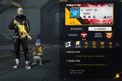 Luffy OP’s Free Fire MAX ID, stats, K/D ratio, and more