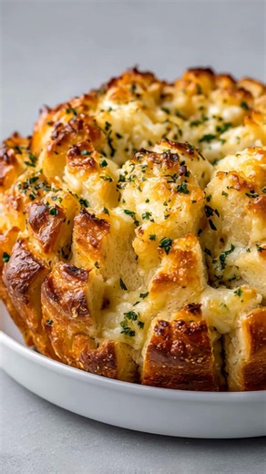 🧄🧀 Cheesy Garlic Pull-Apart Bread Crispy on the outside, soft and gooey inside this cheesy garlic bread is the ultimate side or party snack! Ingredients: 1 round loaf of crusty bread (like sourdough or Italian bread) ½ cup unsalted butter, melted 3 cloves garlic, minced 2 tbsp fresh parsley, finely chopped 1 ½ cups shredded mozzarella cheese ½ cup grated cheddar or Parmesan cheese Salt & black pepper, to taste Directions: Preheat oven – Set to 375°F (190°C). Line a baking tray with foil. Prepa