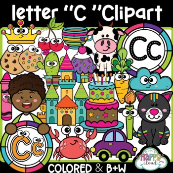 Letter C clipart MEGA set {alphabet clipart} Happy cloud clipart