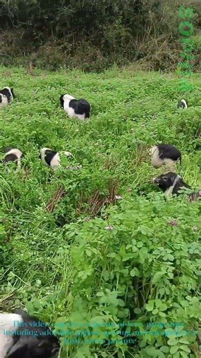 Free Range Pigs Grazing: Happy Pigs Foraging in Lush Green Pasture