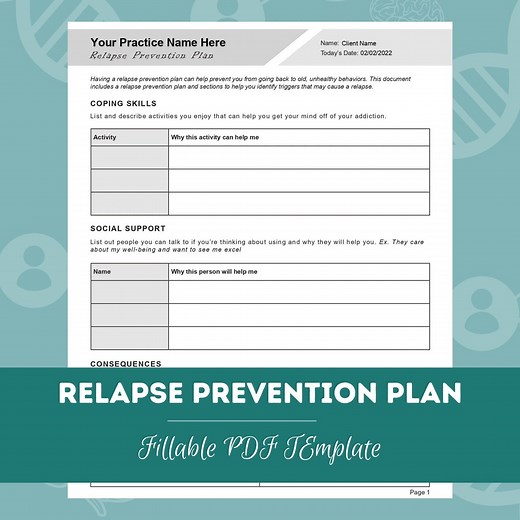 Relapse Prevention Plan Worksheet | Editable / Fillable PDF | for Counselors, Psychologists, Psychiatrists, Social Workers, Therapists - Etsy