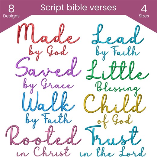 Bible Verses Embroidery Design Bundle | Christian Script Embroidery Designs | 8 Faith Quotes | 4 Sizes | 8 Formats | Instant Download - Etsy