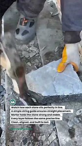 Perfect Stone Alignment Using String Line! #construction #masonry #tools