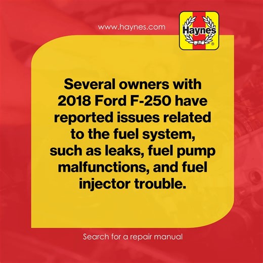 Facing fuel system issues with your 2018 Ford F-250? Leaks, pump malfunctions, and injector trouble are common headaches. HaynesManual offers detailed solutions for these problems and more. Visit haynes.com to get the guidance you need to keep your Ford running smoothly. #HaynesManuals #HaynesShowsYouHow #DIYAutoRepair #FordF250 | Haynes Manuals | Facebook