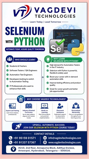 Selenium with Python Course 🚀 | #shorts #vagdevitechnologies #techshorts #python #selenium #viral