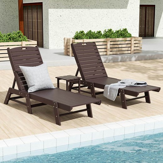 WESTIN OUTDOOR Laguna Dark Brown 3PC All Weather Fade Proof HDPE Plastic Outdoor Patio Reclining Chaise Lounge Chairs with Table Set OP4004-DB-3 - The Home Depot