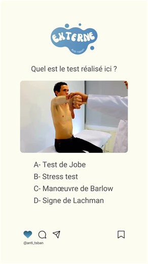 Anti-Tsban on Instagram: "Selon vous, quel est le diagnostic le plus probable ? Écrivez votre réponse dans les commentaires. . Le fameux test de Jobe (A) ✅ L’épaule qui décide de ruiner la journée, Un test clinique qui évalue le tendon du supra-épineux (coiffe des rotateurs). Comment on le fait ? - Épaule en abduction 90° - Légère antéflexion - Bras en rotation interne (pouce vers le bas, position “canette vide”) - L’examinateur exerce une pression vers le bas - Le patient résiste Test positif s