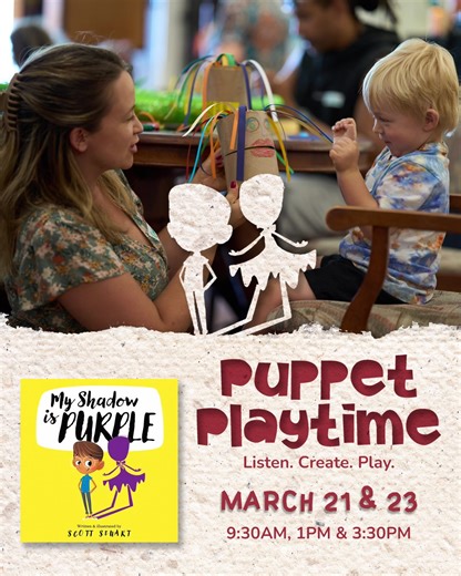 Step into a world of imagination and adventure with us! Join us for Puppet Playtime next week. Tickets are just $10 booking fee. Book here: sppt.com.au/events/puppet-playtime-march This month’s featured book if My Shadow is Purple 💜. Bring the little ones along and watch as they learn important lessons about bravery, self-acceptance, and the power of friendship. Suitable for ages 3-5. | Spare Parts Puppet Theatre