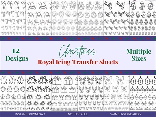 Christmas Royal Icing Transfer Sheet, Cookie Decorating Template (PDF) - Etsy