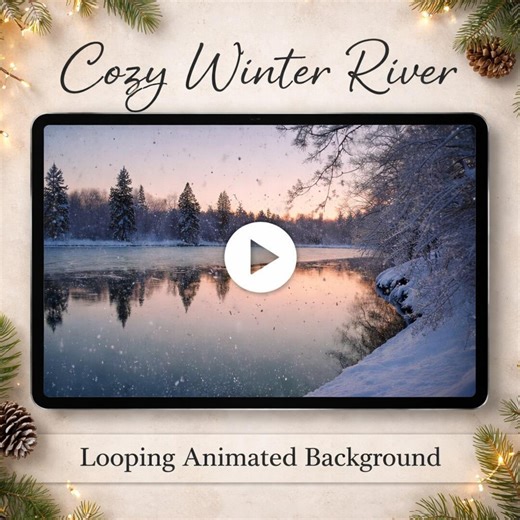 Snowy Winter River Loop Video | Calming Nature Background, Cozy Ambience, Snowy Video | Relaxation, Streaming, Screensaver - Etsy