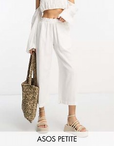 ASOS DESIGN Petite culotte pants with linen in off white | ASOS