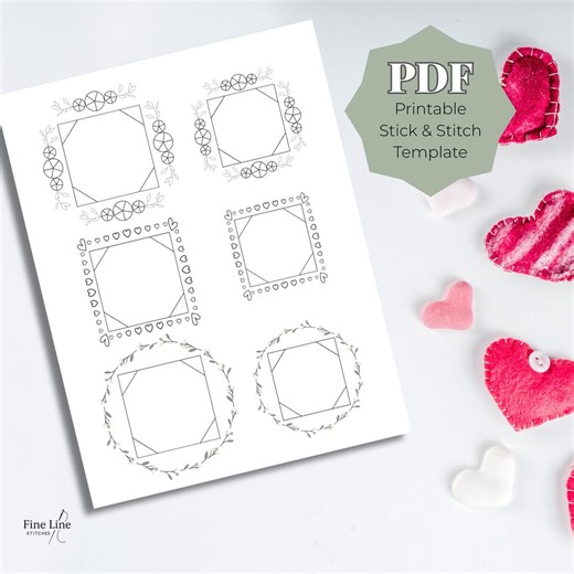 Valentines Photo Frame Stick and Stitch PDF Template, Beginner Hand Embroidery Patterns, Printable Heart Frame Designs, Easy Calm Stitch - Etsy