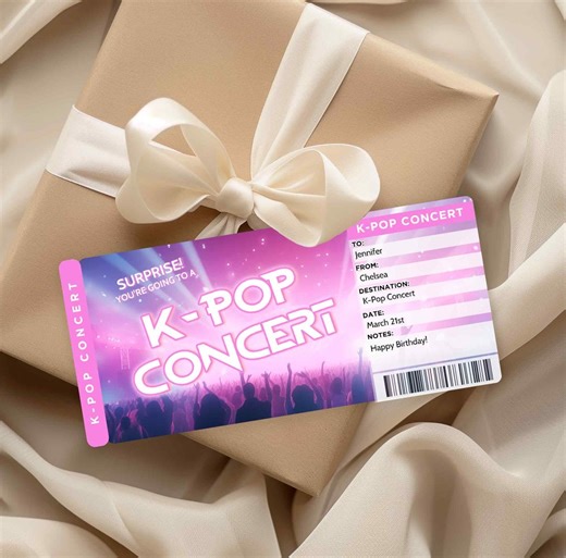 Surprise K-pop Concert Ticket Printable | K-pop Gift Reveal Boarding Pass | Fan Gift for Teen or Friend - Etsy
