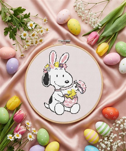 Easter Snoopy and Woodstock Cross Stitch - Etsy
