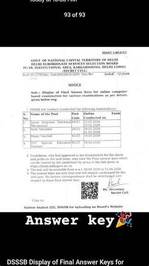 DSSSB display final Answer key 🎉🎉🥳 #dsssb #exampreparation