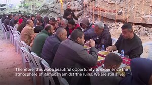 Palestinians gather for iftar among rubble, destruction in Gaza