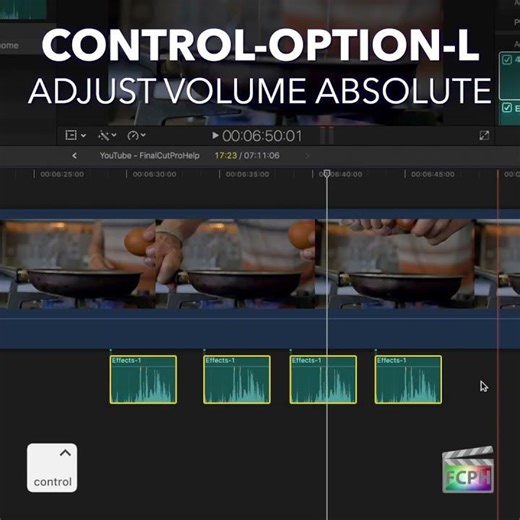 Final Cut Pro Shortcut | Control-Option-L | Adjust Volume Absolute