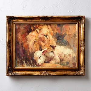 The Lion and the Lamb Wall Art | Isaiah Prophecy Painting, Vintage Christian Art, Digital Print - Etsy