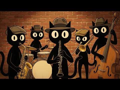 Vintage 1940s Jazz Band of Black Cats 🎺 Cozy Work Music from a Cat Lounge