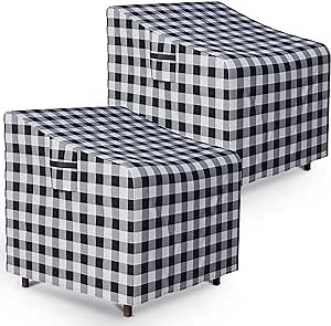 Patio Chair Covers - Outdoor Chair Covers Outdoor Furniture Covers Waterproof Clearance Lounge Lawn Deep Seat Covers Black & Grey Grid (2 Packs 30"W x 37"D x31"H)