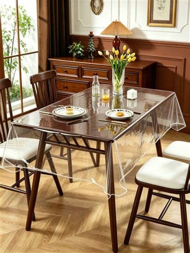Clear PVC Tablecloth 0.133mm Thick Waterproof Oilproof Spillproof Wipeable Plastic Table Cover With White Trim, For Dining Table Kitchen Party Picnic Restaurant | SHEIN