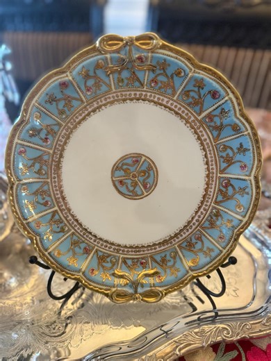 Antique Noritake Nippon Plate — 9.5” Hand Painted Gold Gilt & Blue Enamel | Morimura Wreath Mark C.1895–1921 - Etsy
