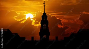 Delaware Capitol Building and Legislative Hall at Sunset, Time Lapse with Red Sun and Fiery Sky, Dover Delaware, USA