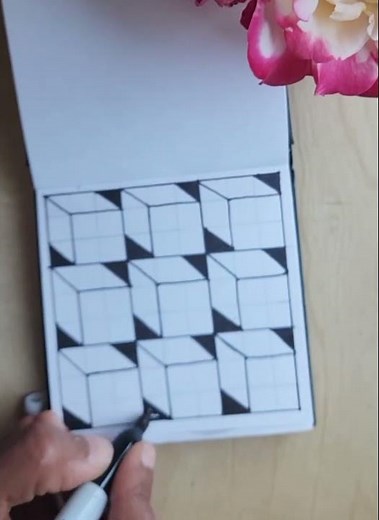 Zen Waves- 3D Optical Illusion Floating Cubes #Color Block #zentangleart #satisfyingart