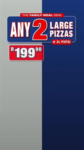 🍕 Get ANY 2 Large Pizzas — choose your favourites, mix and match, go wild. 🥤 Add a 2L Pepsi 💸 All for only R199.90! That’s a feast sorted for the whole crew — no cooking, no drama, just good times and great pizza. Perfect for movie nights, chill weekends, or sharing the vibe this summer ☀️ ⏰ Available 13 Nov 2025 – 15 Jan 2026. 🔥 Don’t miss out — order now at romanspizza.co.za Ts&Cs Apply #pizza #pizzalover #foodie #fastfood #pizzatime #familymealdeal #romanspizza #bestpizzabestvalue | Roman