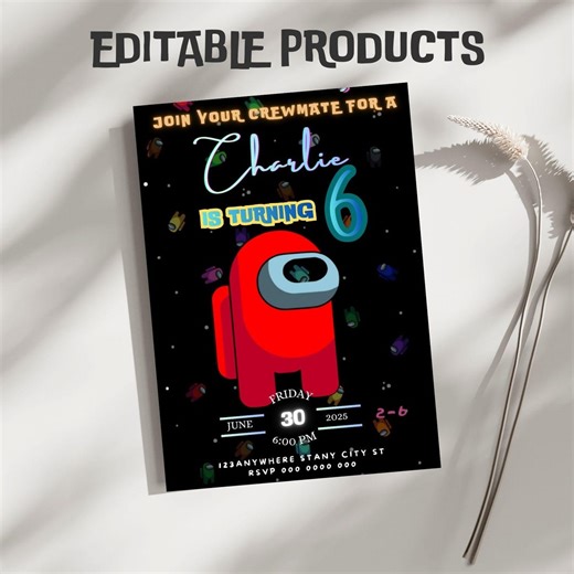 Among Us Birthday Party Invitation Template, Editable Canva Design (5x7), Digital Download. - Etsy